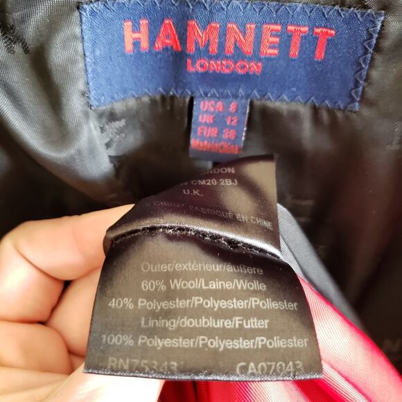 Katharine Hamnett Black Wool Velvet Collar Long Coat - Picture 7 of 7